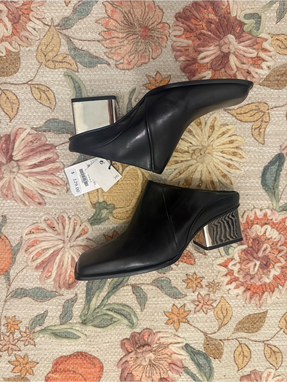Zara  Leather Mules with Metallic Block Heel